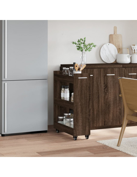 Mobile con Ruote Rovere Marrone 60x22x79cm in Legno Multistrato