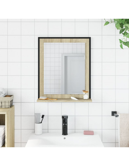 Specchio Bagno con Ripiano Rovere Sonoma 50x12x60cm Multistrato