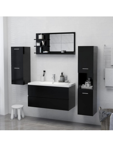 Specchio da Bagno Nero 90x10,5x45 cm in Legno Multistrato