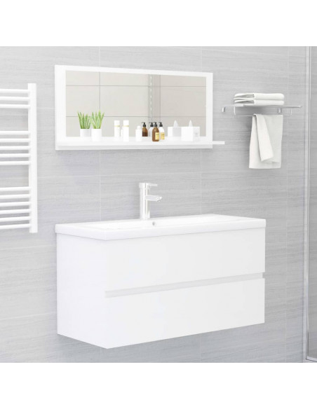 Specchio da Bagno Bianco Lucido 90x10,5x37 cm Legno Multistrato