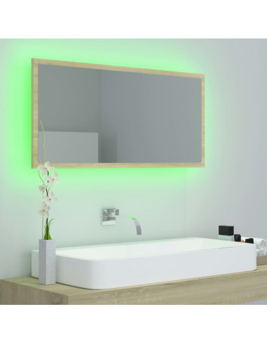Specchio da Bagno LED Rovere Sonoma 90x8,5x37 cm in Acrilico