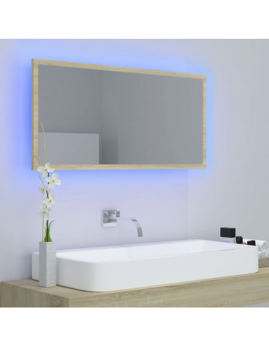 Specchio da Bagno LED Rovere Sonoma 90x8,5x37 cm in Acrilico