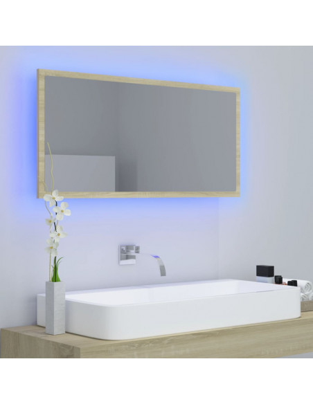 Specchio da Bagno LED Rovere Sonoma 90x8,5x37 cm in Acrilico