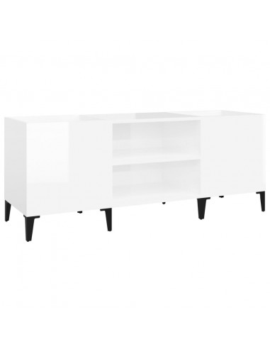 Mobile Porta Dischi Bianco Lucido 121x38x48cm Legno Multistrato