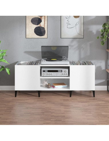 Mobile Porta Dischi Bianco Lucido 121x38x48cm Legno Multistrato