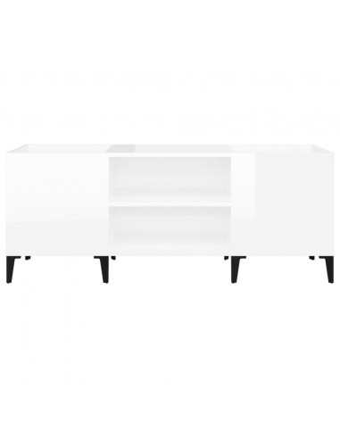 Mobile Porta Dischi Bianco Lucido 121x38x48cm Legno Multistrato