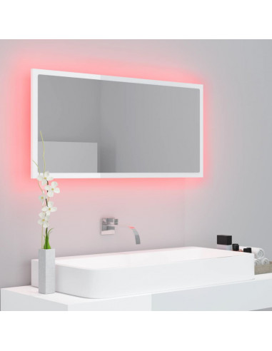 Specchio da Bagno LED Bianco Lucido 90x8,5x37 cm in Acrilico