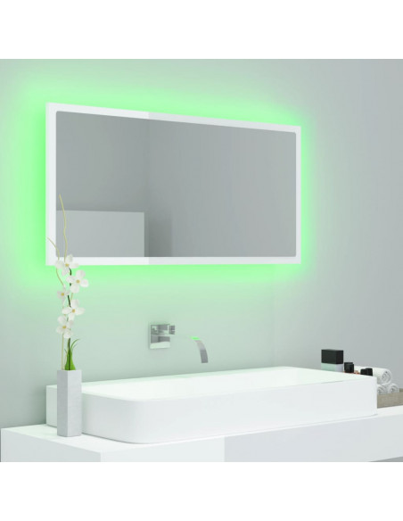 Specchio da Bagno LED Bianco Lucido 90x8,5x37 cm in Acrilico