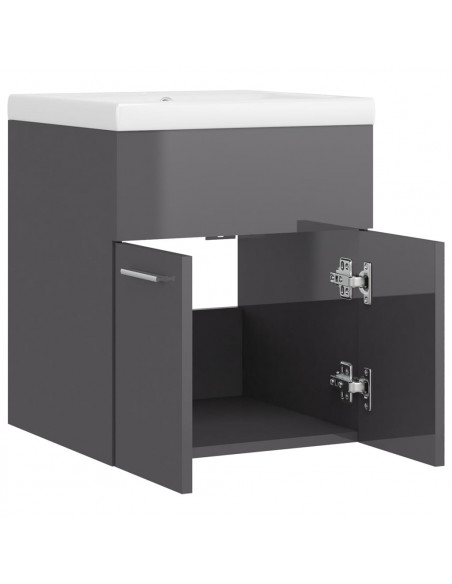 Mobile Bagno con Lavabo Integrato Grigio Lucido in Truciolato