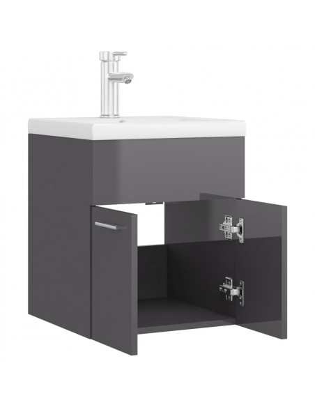 Mobile con Lavabo Integrato Grigio Lucido in Legno Multistrato