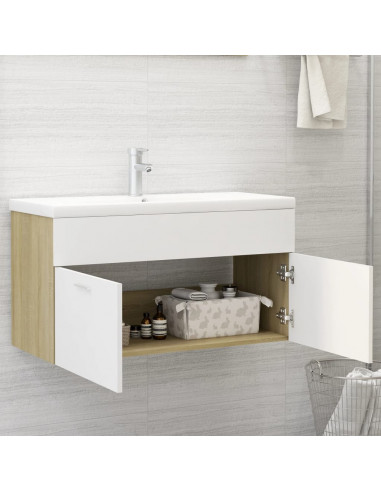 Mobile Lavabo Integrato Bianco Rovere Sonoma Legno Multistrato