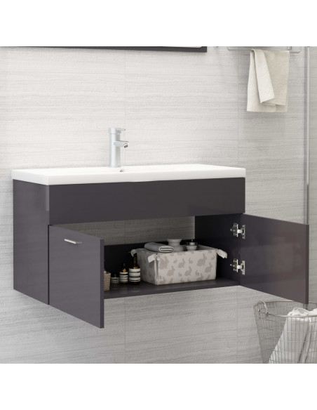 Mobile con Lavabo Integrato Grigio Lucido in Legno Multistrato