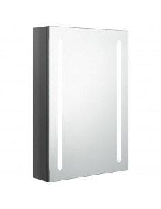 Armadietto Bagno con Specchio e LED Grigio Lucido 50x13x70 cm 2