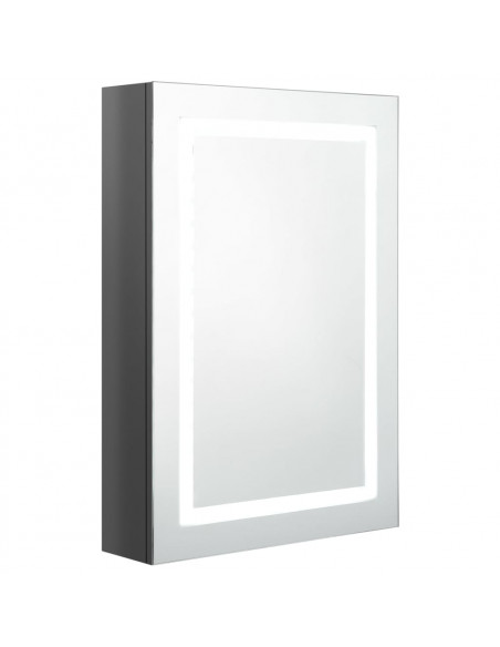 Armadietto Bagno con Specchio e LED Grigio Lucido 50x13x70 cm