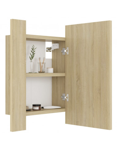 Armadietto a Specchio con Luci LED Rovere Sonoma in Acrilico