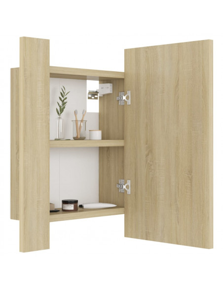 Armadietto a Specchio con Luci LED Rovere Sonoma in Acrilico