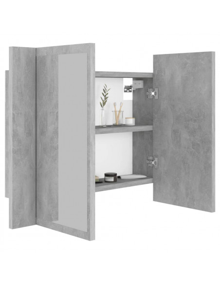 Armadietto a Specchio con Luci LED Grigio Cemento in Acrilico