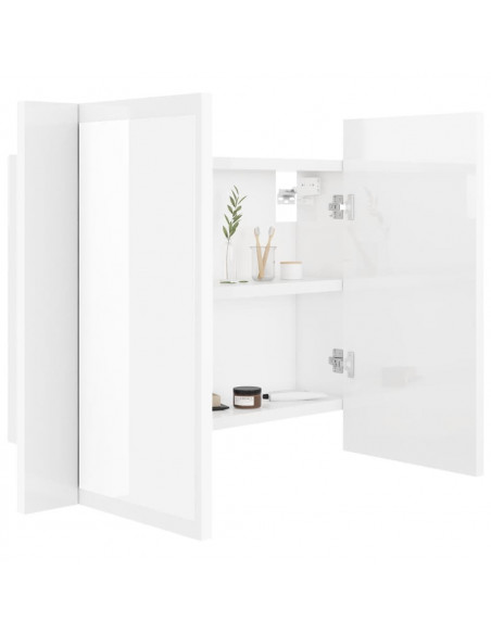 Armadietto a Specchio con Luci LED Bianco Lucido in Acrilico