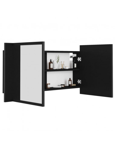 Armadietto a Specchio con Luci LED Nero 90x12x45 cm in Acrilico