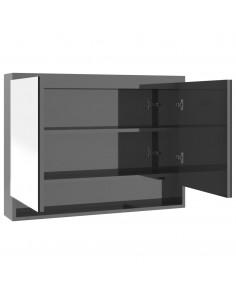 Armadietto Bagno con Specchio 80x15x60 cm in MDF Grigio Lucido 2