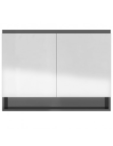 Armadietto Bagno con Specchio 80x15x60 cm in MDF Grigio Lucido