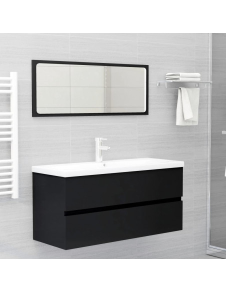 Mobile con Lavabo Integrato Nero in Legno Multistrato