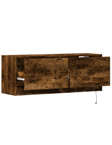 Mobile TV a Parete con Luci LED Rovere Fumo 100x31x35 cm