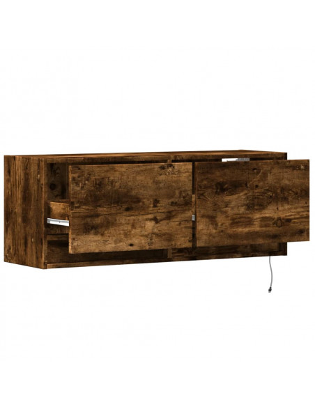 Mobile TV a Parete con Luci LED Rovere Fumo 100x31x35 cm