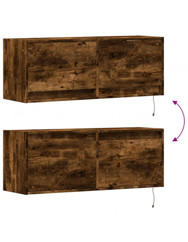 Mobile TV a Parete con Luci LED Rovere Fumo 100x31x35 cm