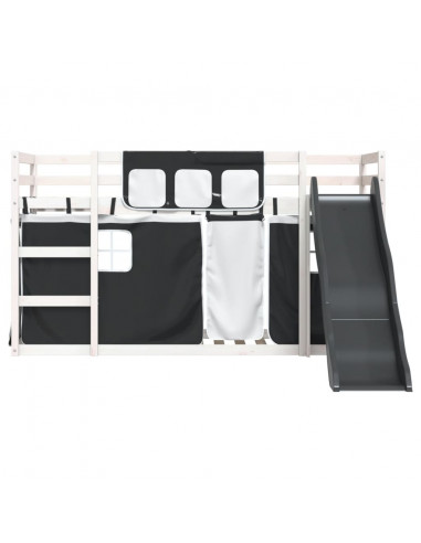 Letto a Castello con Scivolo e Tende Bianco e Nero 80x200 cm