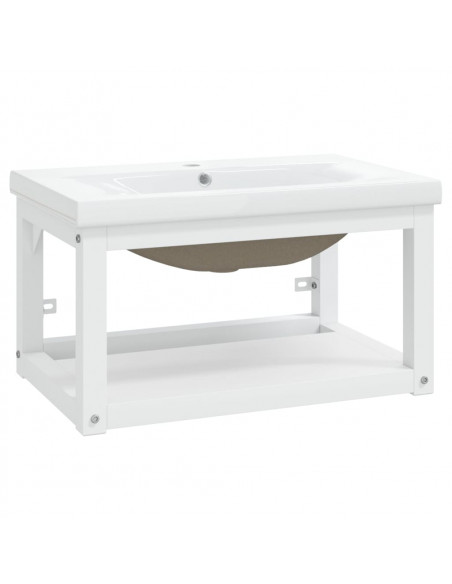 Telaio per Lavabo da Bagno con Lavabo Integrato Bianco in Ferro