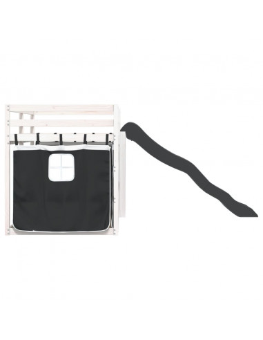 Letto a Castello con Scivolo e Tende Bianco e Nero 80x200 cm