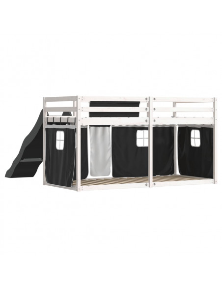 Letto a Castello con Scivolo e Tende Bianco e Nero 80x200 cm