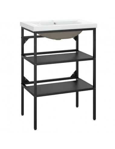 Telaio per Lavabo da Bagno con Lavabo Integrato Nero in Ferro