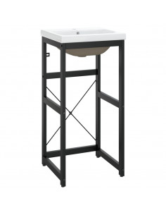 Telaio per Lavabo da Bagno con Lavabo Integrato Nero in Ferro 2