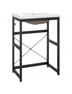 Telaio per Lavabo da Bagno con Lavabo Integrato Nero in Ferro 2