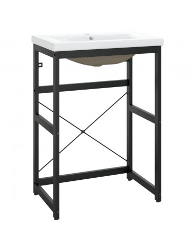 Telaio per Lavabo da Bagno con Lavabo Integrato Nero in Ferro