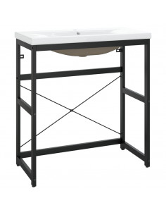 Telaio per Lavabo da Bagno con Lavabo Integrato Nero in Ferro 2