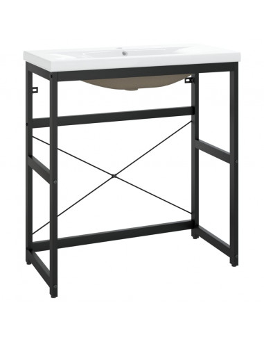 Telaio per Lavabo da Bagno con Lavabo Integrato Nero in Ferro