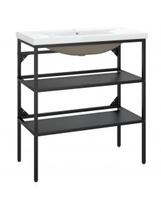 Telaio per Lavabo da Bagno con Lavabo Integrato Nero in Ferro 2