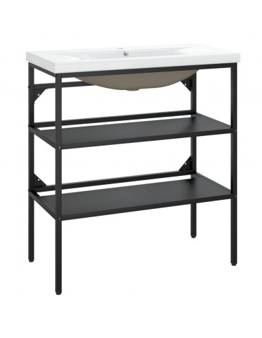 Telaio per Lavabo da Bagno con Lavabo Integrato Nero in Ferro