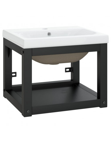 Telaio per Lavabo da Bagno con Lavabo Integrato Nero in Ferro