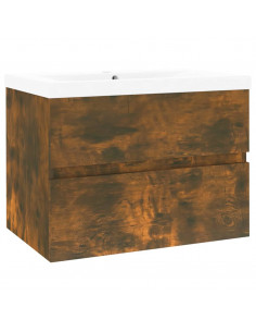 Mobile Bagno con Lavabo Integrato Rovere Fumo Legno Multistrato 2