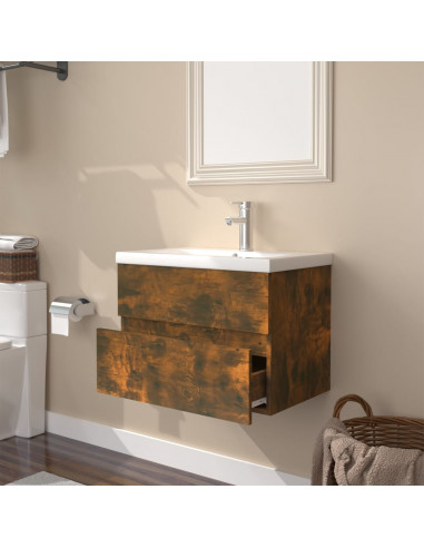 Mobile Bagno con Lavabo Integrato Rovere Fumo Legno Multistrato