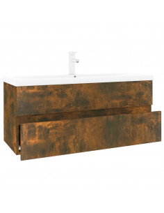 Mobile Bagno con Lavabo Integrato Rovere Fumo Legno Multistrato 2