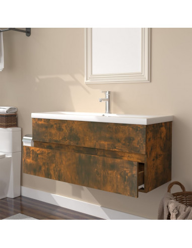 Mobile Bagno con Lavabo Integrato Rovere Fumo Legno Multistrato