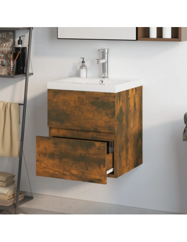 Mobile Bagno con Lavabo Integrato Rovere Fumo Legno Multistrato