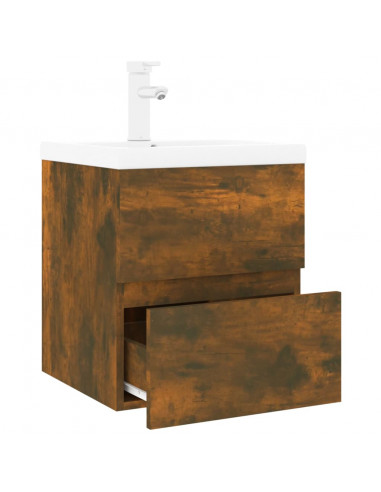 Mobile Bagno con Lavabo Integrato Rovere Fumo Legno Multistrato