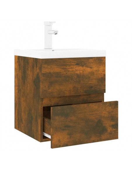 Mobile Bagno con Lavabo Integrato Rovere Fumo Legno Multistrato