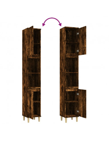 Armadietto Bagno Rovere Fumo 30x30x190 cm in Legno Multistrato